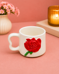 Handcrafted Ceramic Red Rose Coffee Mug for Tea, Coffee & Gifting | Cute Floral Designer Mug