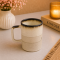 Rustic Ceramic Coffee Mug – Beige Speckled Glazed Finish with Black Rim, Minimalist Handmade-Style Tea Cup with Comfortable Handle for Home & Office