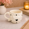 Cute White Ceramic Coffee Mug – Raised Envelope & Black Heart Design, Romantic Love-Themed Tea Cup with Comfortable Handle, Aesthetic Gift Mug for Home, Office & Gifting