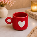 Red Heart Ceramic Coffee Mug – Glossy Red Mug with White Heart Design, Stylish Tea & Coffee Cup with Comfortable Handle, Romantic Gift Mug for Home, Office & Special Occasions