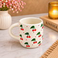 Handcrafted Ceramic Cherry Pattern Coffee Mug | Cute Fruit Design Tea Cup | Premium Coffee & Tea Mug for Home & Office